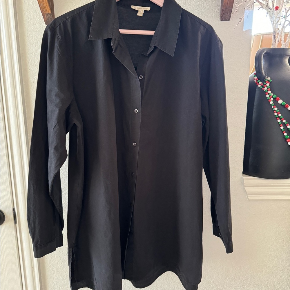 Eileen Fisher Classic Collar Easy Organic Cotton Button-Up Shirt Size XL - Picture 3 of 13